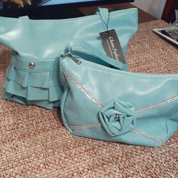 Chuns Fashion Handbags - New Two New‎ Purses Light Blue With Silver Embellishments Women's New With Tags